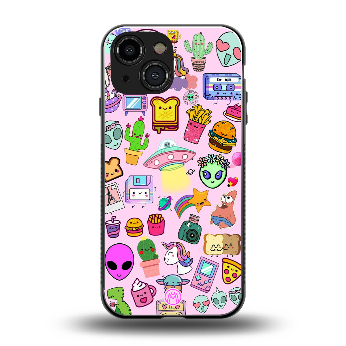 alien stickers studio back phone cover | glass case for iphone 13 mini
