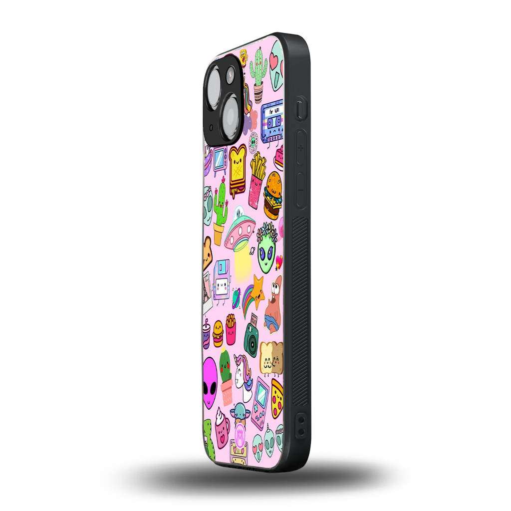 alien stickers studio back phone cover | glass case for iphone 13 mini
