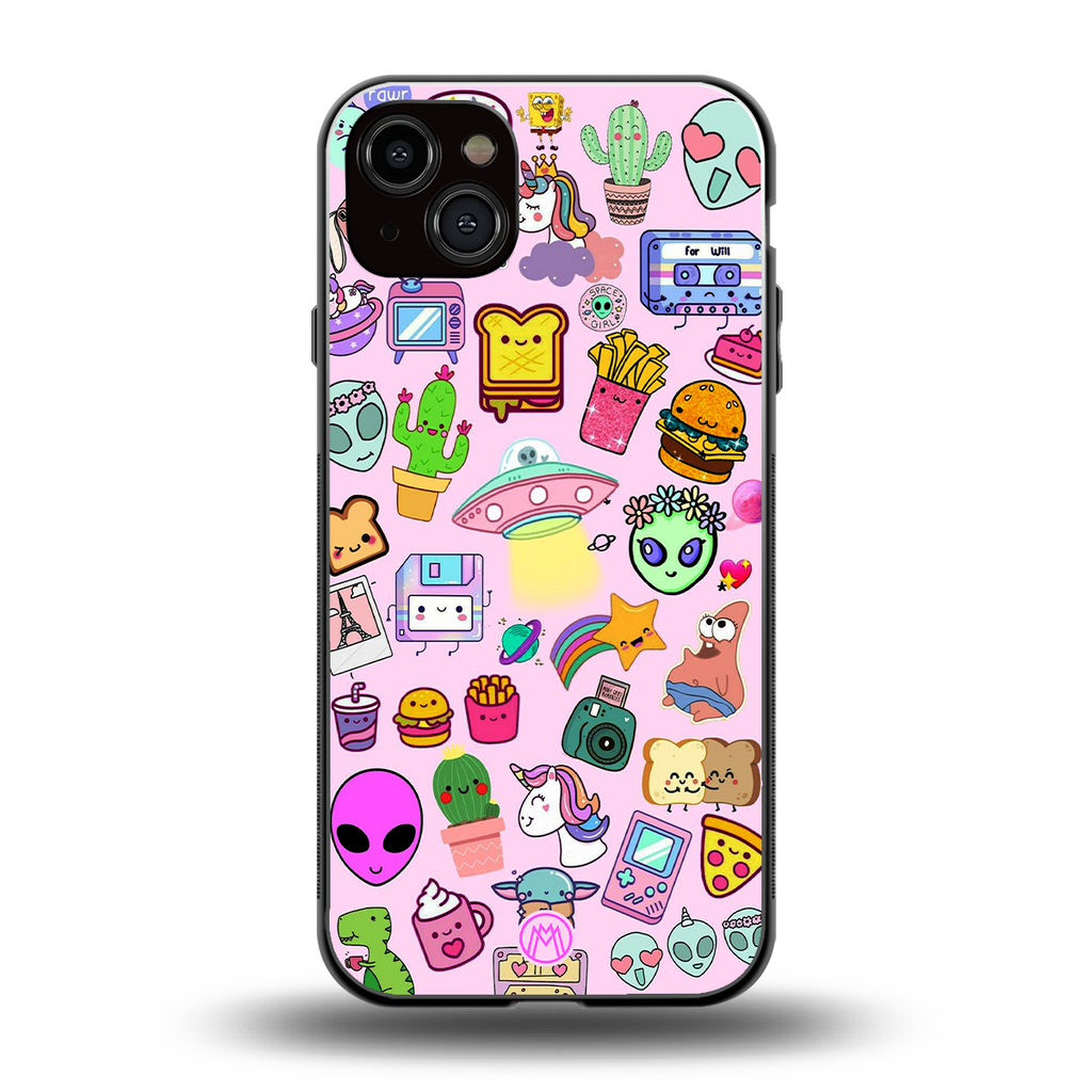 alien stickers studio back phone cover | glass case for iphone 15 plus