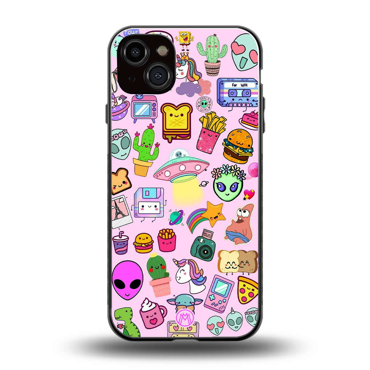 alien stickers studio back phone cover | glass case for iphone 14 plus