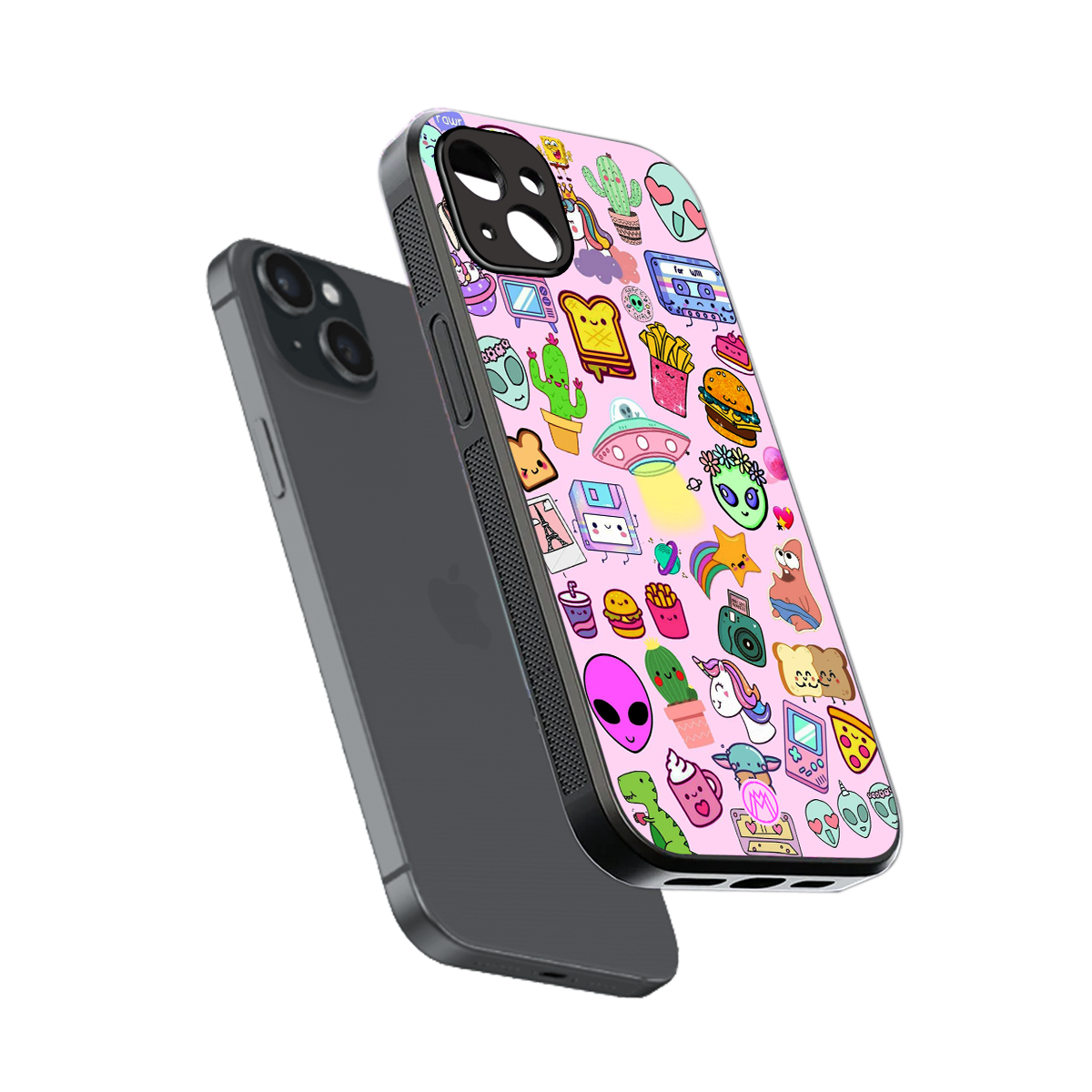 alien stickers studio back phone cover | glass case for iphone 15 plus