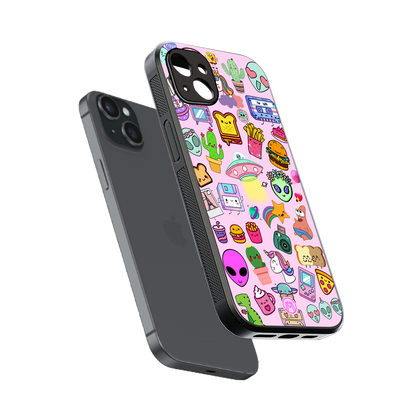 alien stickers studio back phone cover | glass case for iphone 15 plus