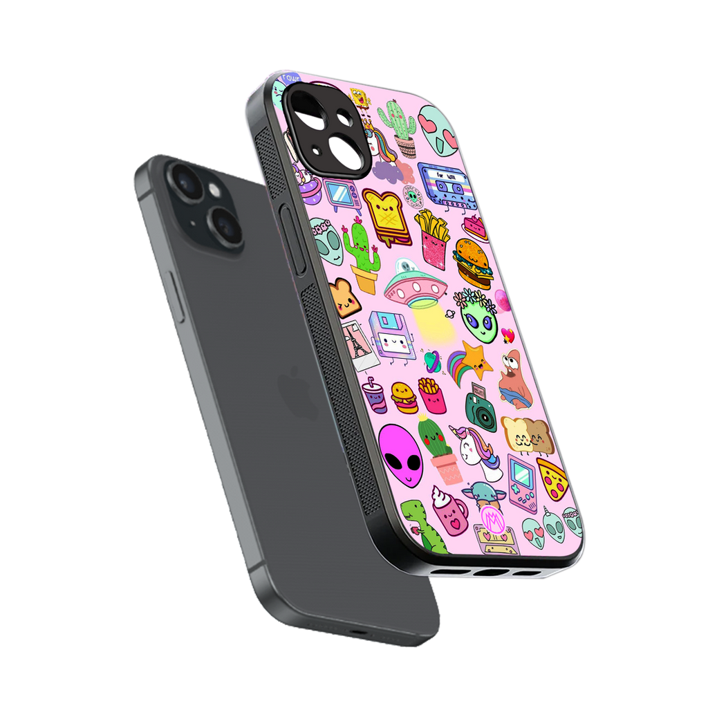 alien stickers studio back phone cover | glass case for iphone 14 plus
