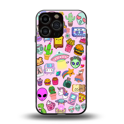 alien stickers studio back phone cover | glass case for iphone 14 pro max