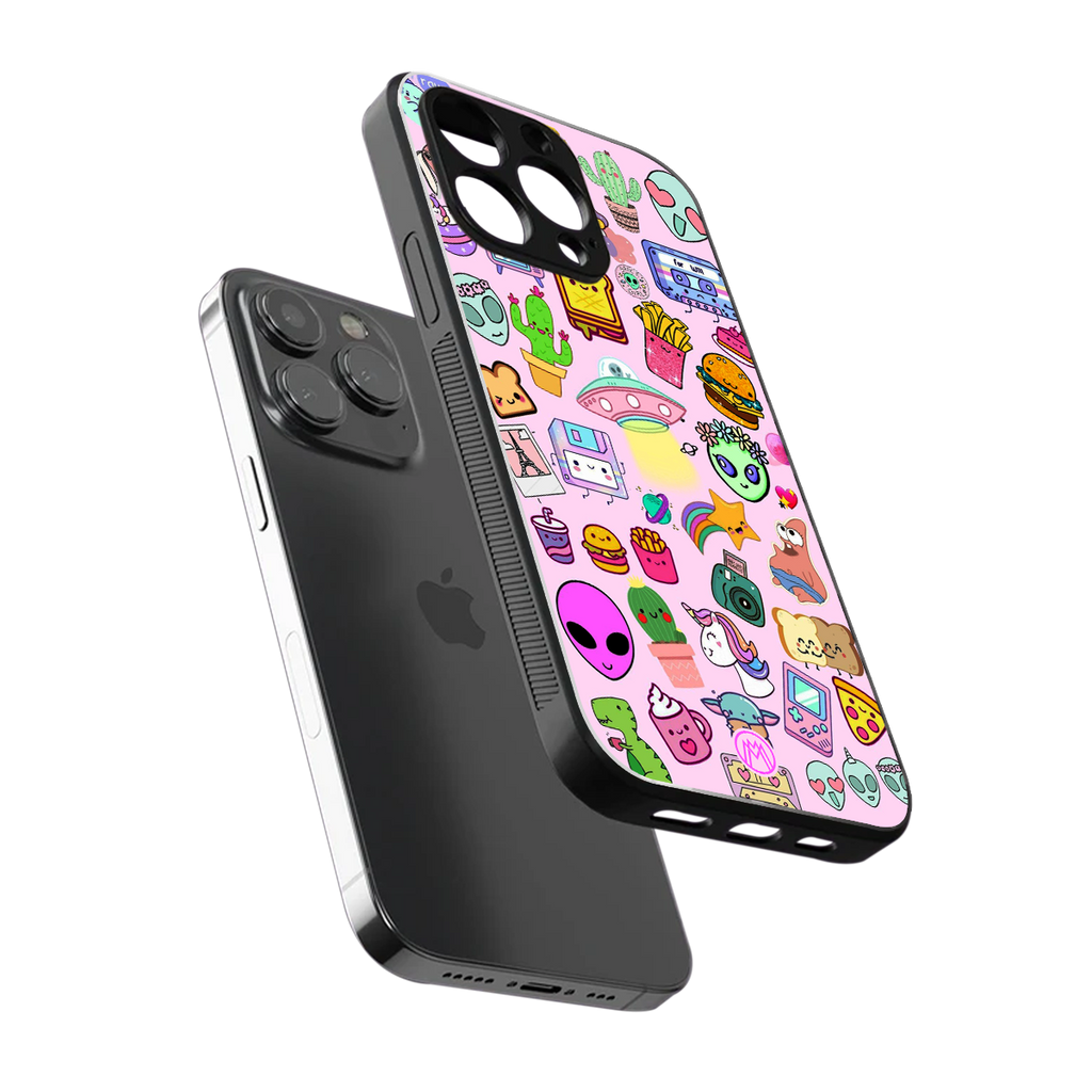 alien stickers studio back phone cover | glass case for iphone 14 pro max