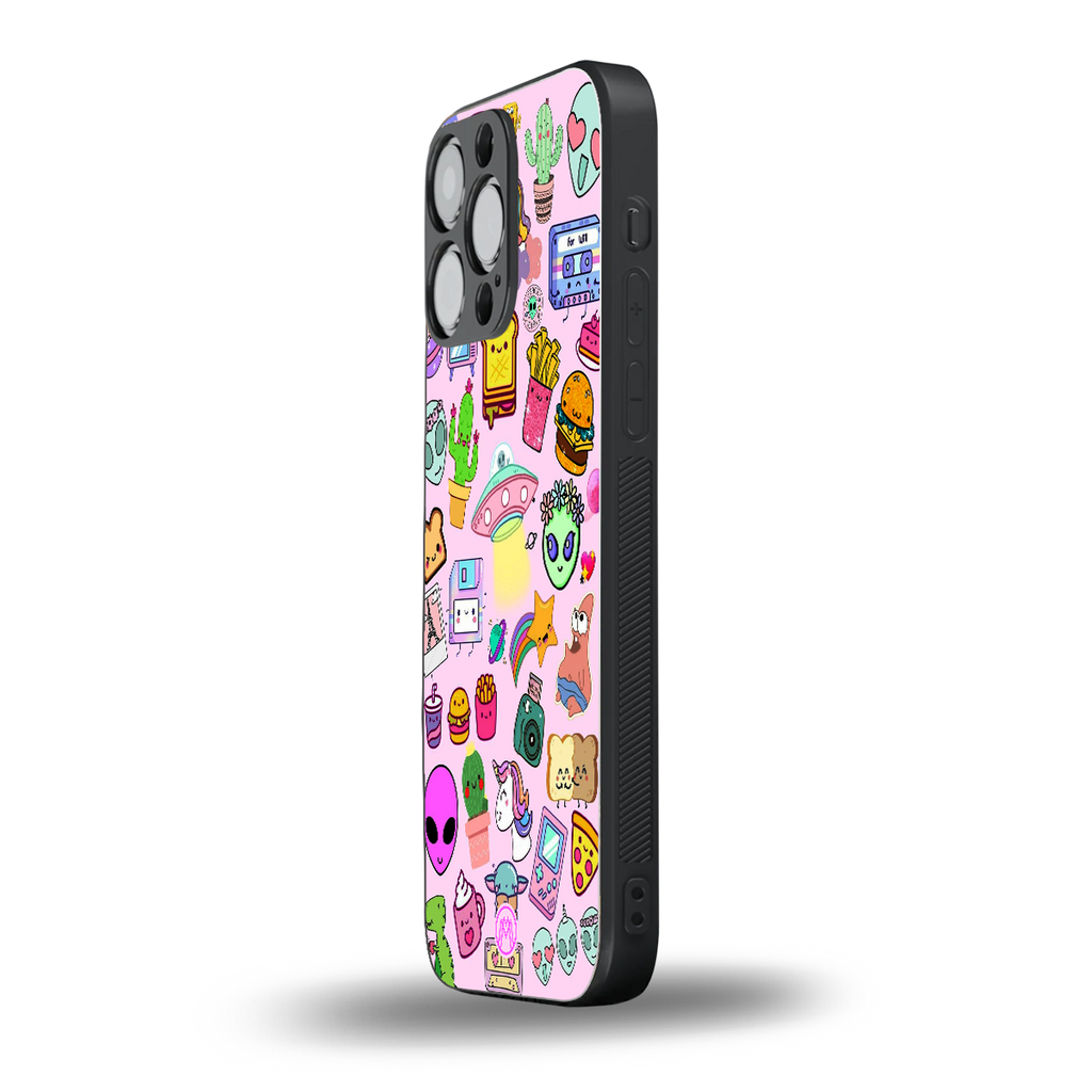 alien stickers studio back phone cover | glass case for iphone 14 pro max