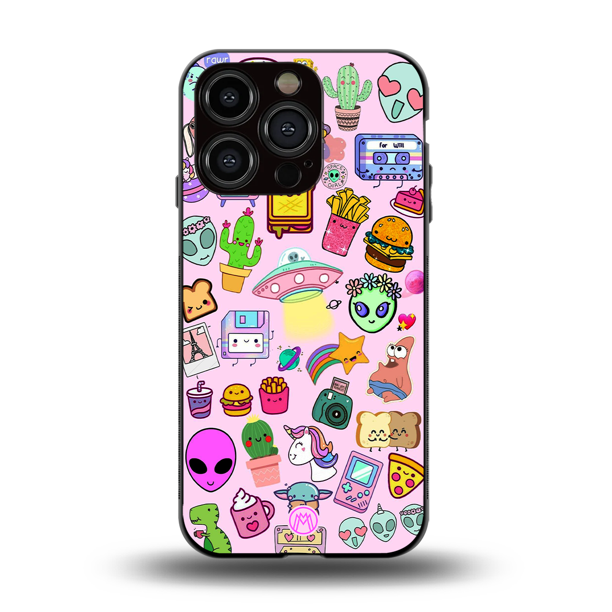 alien stickers studio back phone cover | glass case for iphone 15 pro