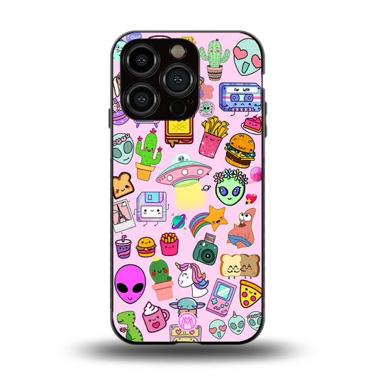alien stickers studio back phone cover | glass case for iphone 15 pro