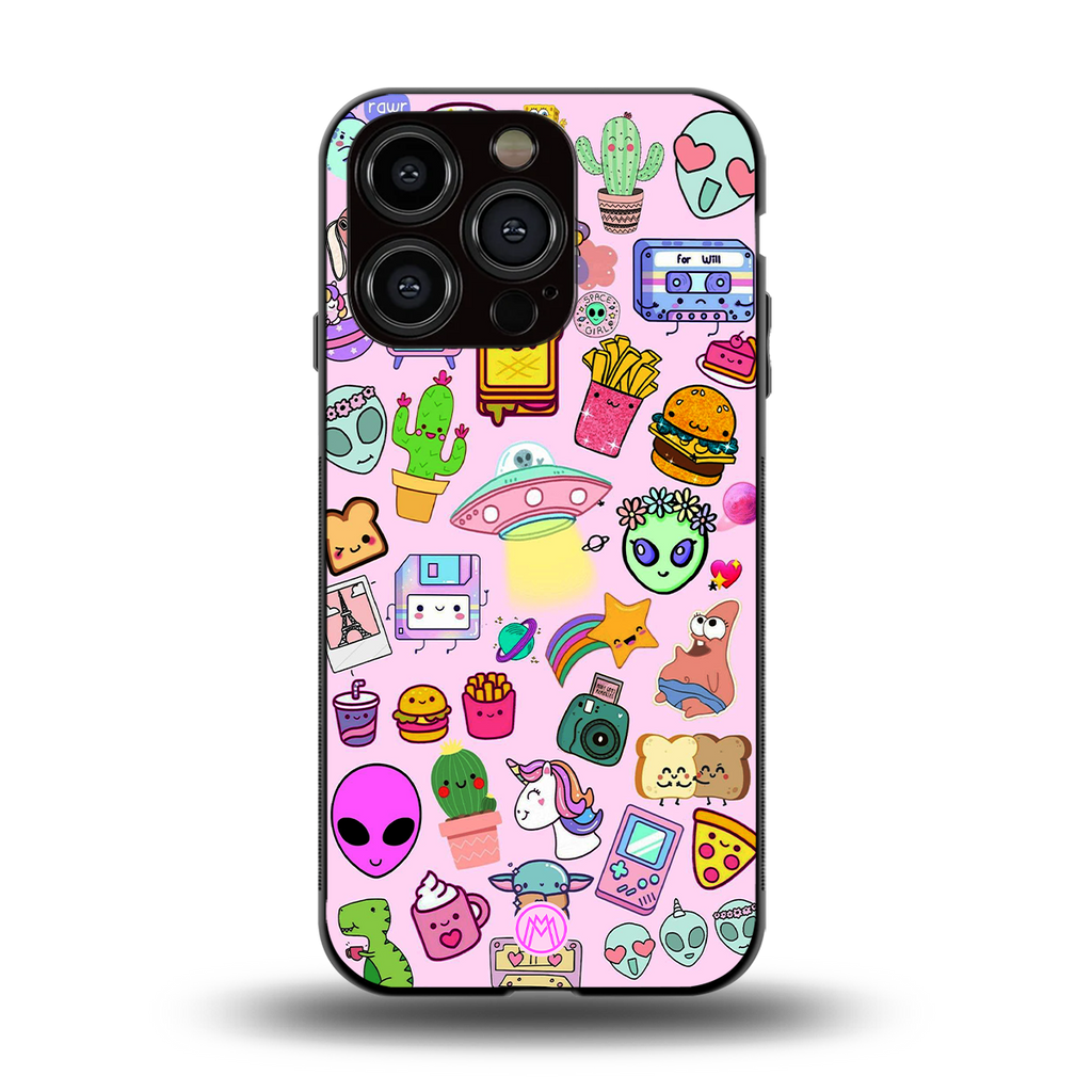 alien stickers studio back phone cover | glass case for iphone 14 pro