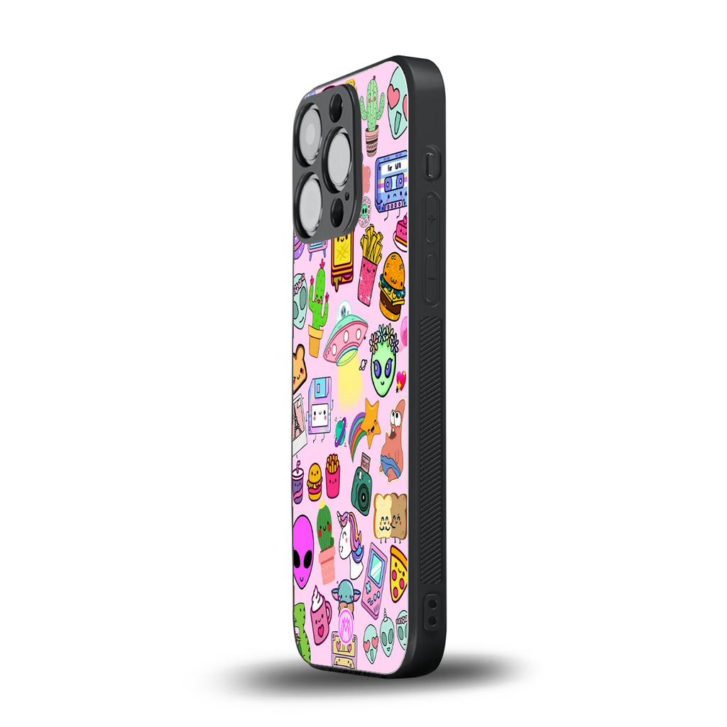 alien stickers studio back phone cover | glass case for iphone 14 pro