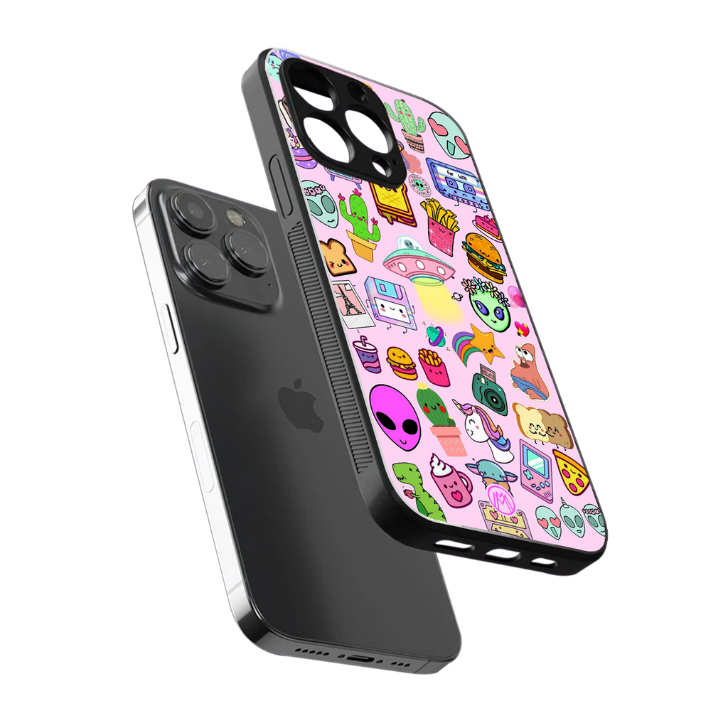 alien stickers studio back phone cover | glass case for iphone 15 pro