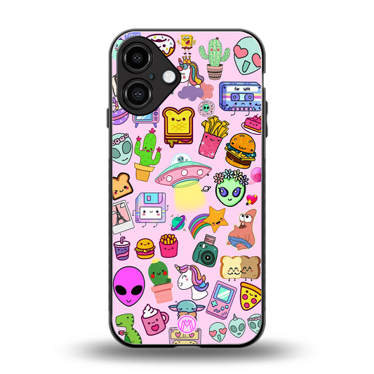 alien stickers studio back phone cover | glass case for iphone 16 plus