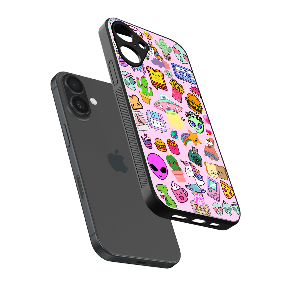 alien stickers studio back phone cover | glass case for iphone 16 plus