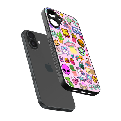 alien stickers studio back phone cover | glass case for iphone 16 plus