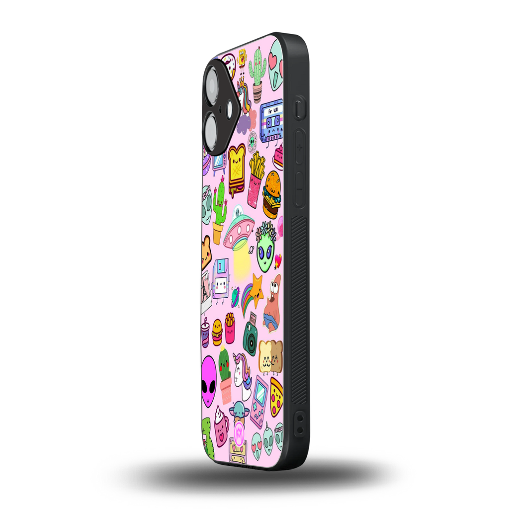 alien stickers studio back phone cover | glass case for iphone 16 plus
