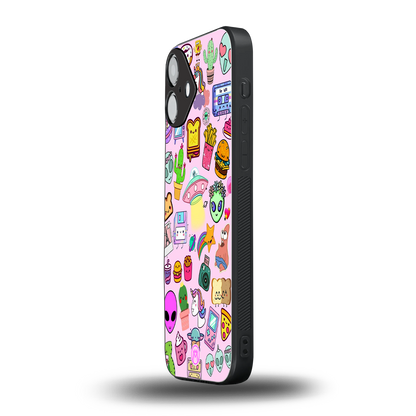 alien stickers studio back phone cover | glass case for iphone 16 plus