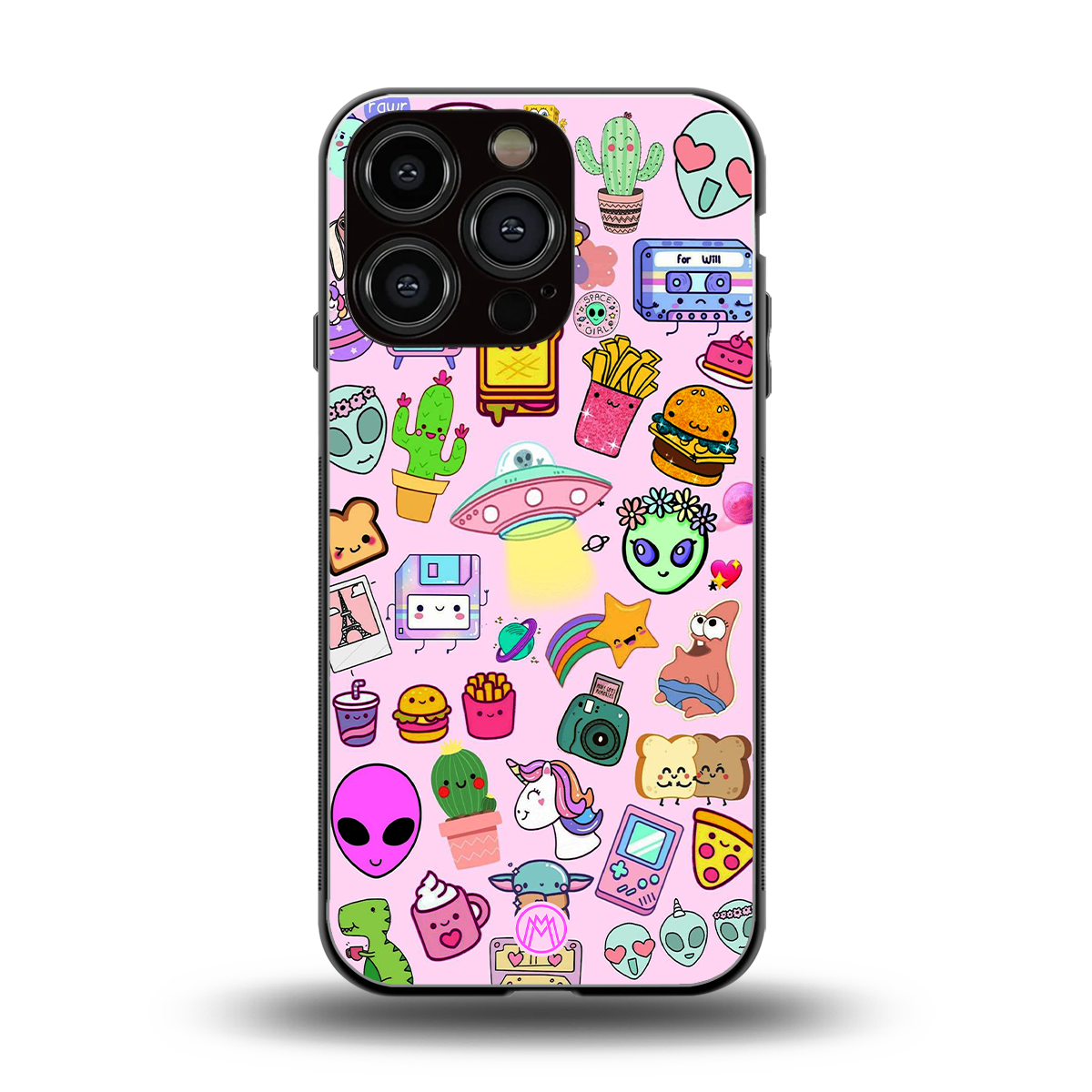 alien stickers studio back phone cover | glass case for iphone 16 pro