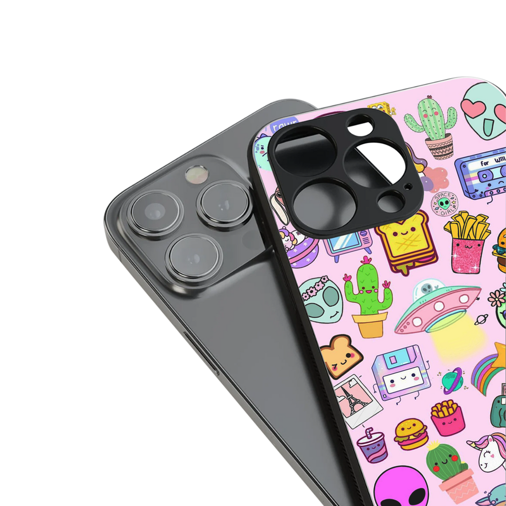 alien stickers studio back phone cover | glass case for iphone 14 pro