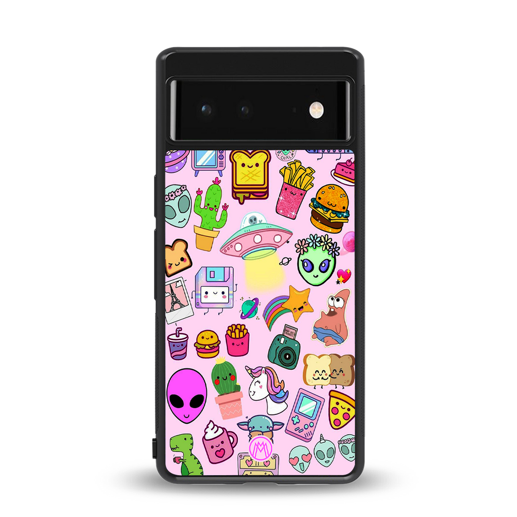 alien stickers studio back phone cover | glass case for google pixel 6