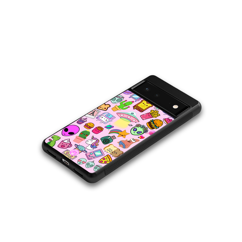 alien stickers studio back phone cover | glass case for Google Pixel 6A
