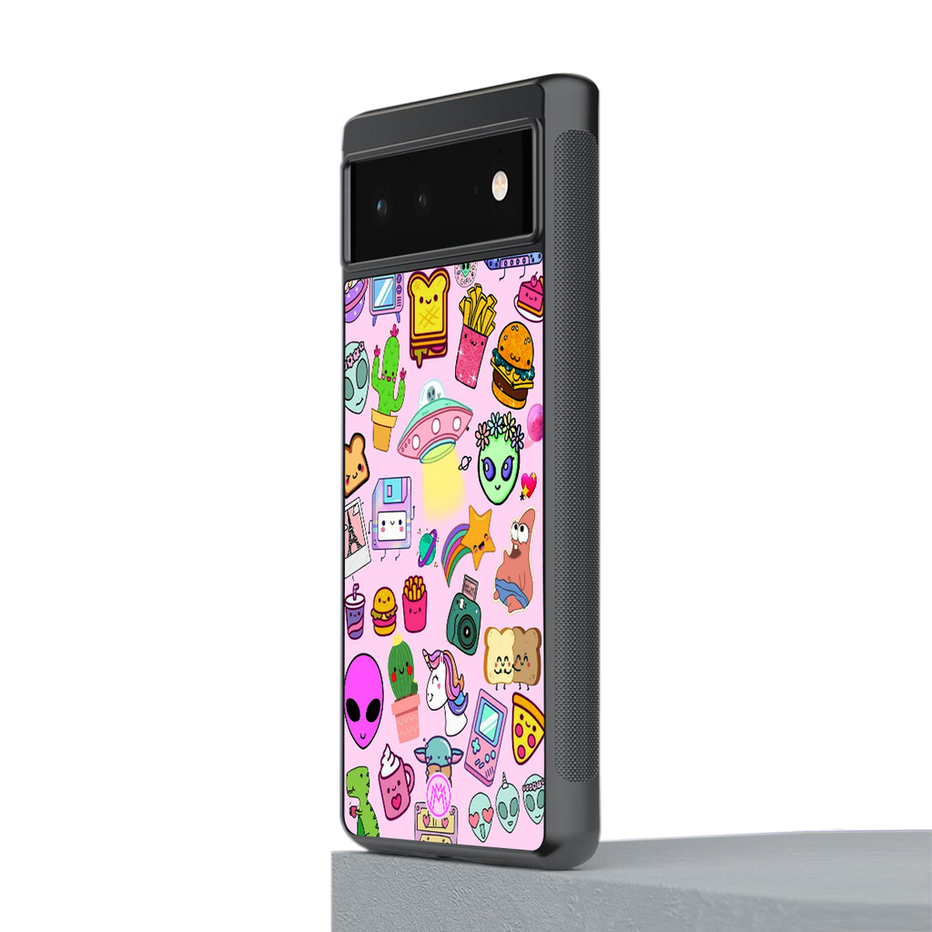 alien stickers studio back phone cover | glass case for google pixel 6