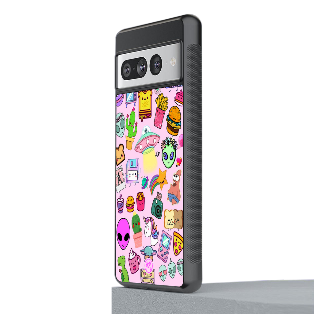 alien stickers studio back phone cover | glass case for google pixel 7 pro