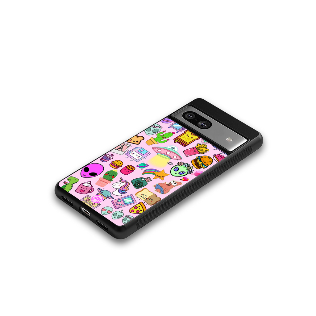 alien stickers studio back phone cover | glass case for Google Pixel 7A