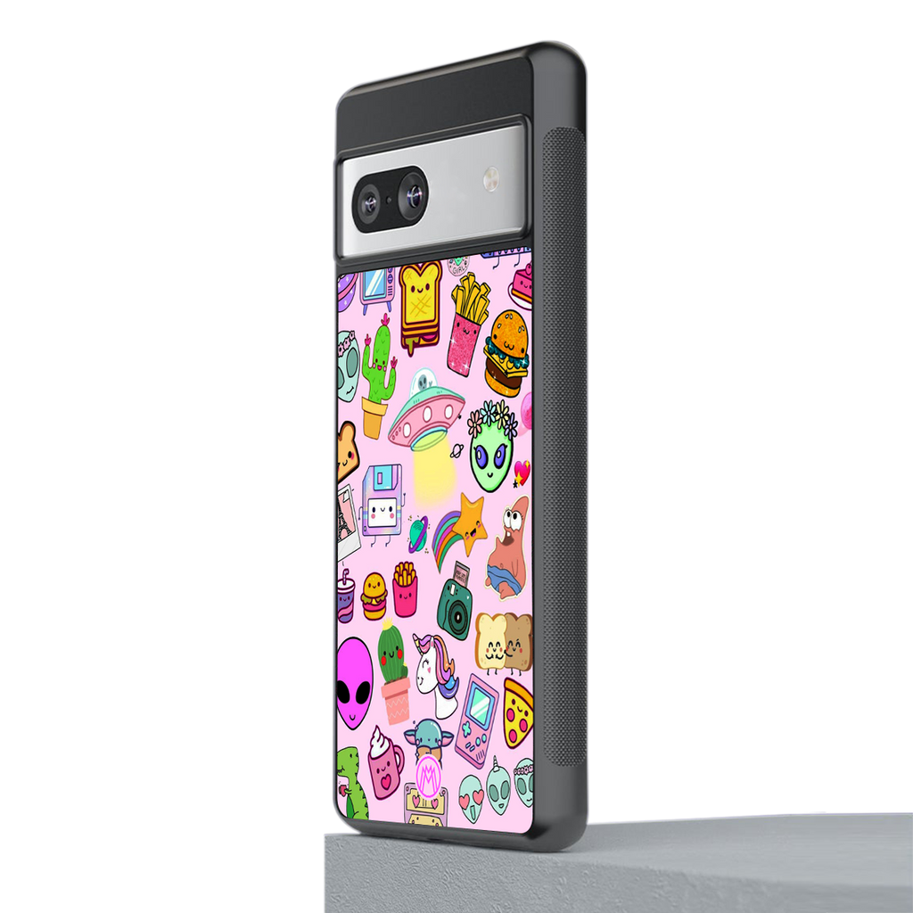 alien stickers studio back phone cover | glass case for Google Pixel 7A