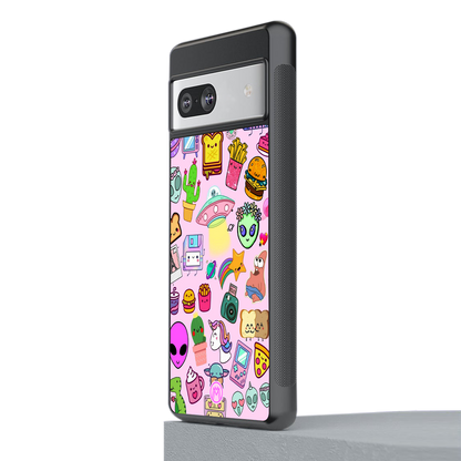 alien stickers studio back phone cover | glass case for Google Pixel 7A