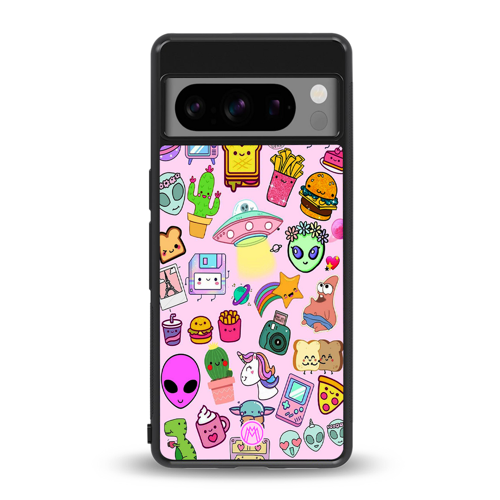 alien stickers studio back phone cover | glass case for google pixel 8 pro