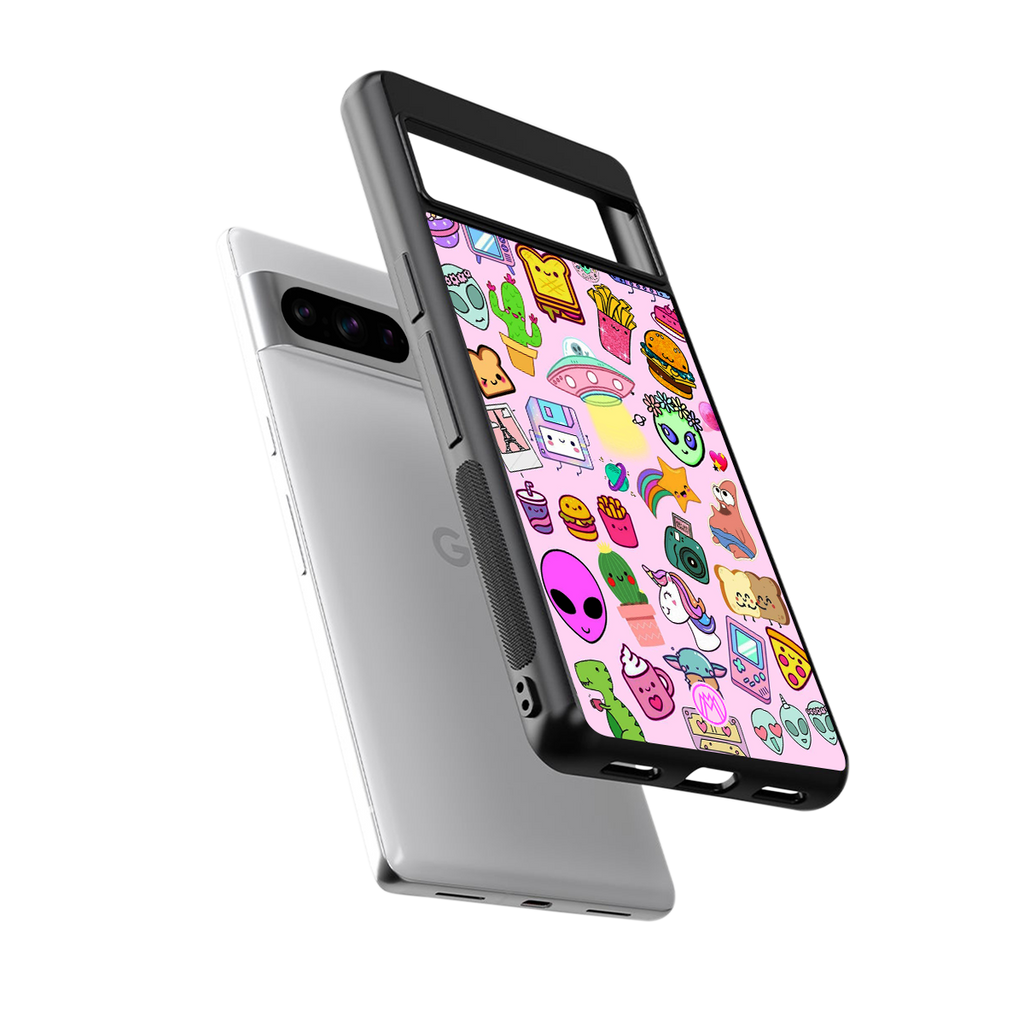 alien stickers studio back phone cover | glass case for google pixel 8 pro