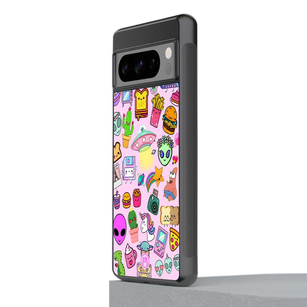alien stickers studio back phone cover | glass case for google pixel 8 pro