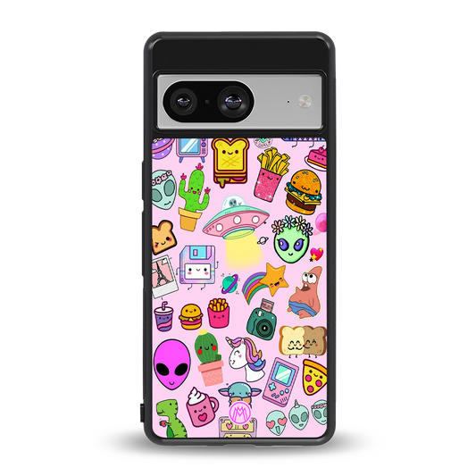 alien stickers studio back phone cover | glass case for Google Pixel 8