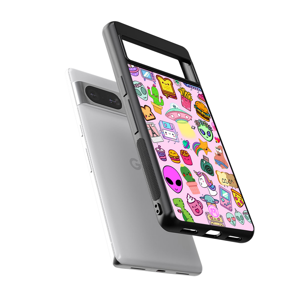 alien stickers studio back phone cover | glass case for Google Pixel 8
