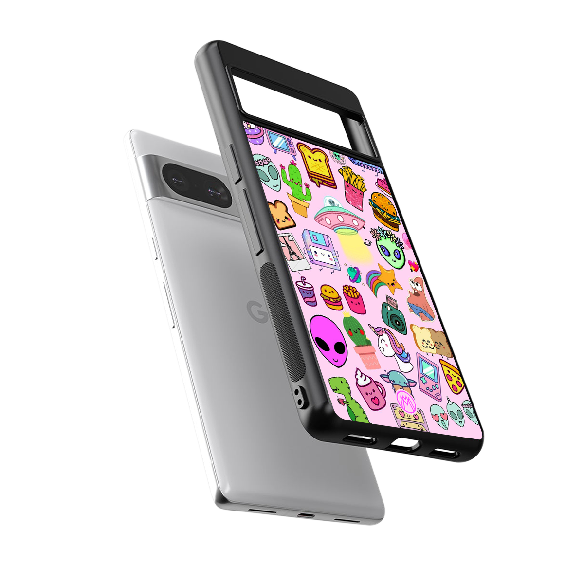alien stickers studio back phone cover | glass case for Google Pixel 8