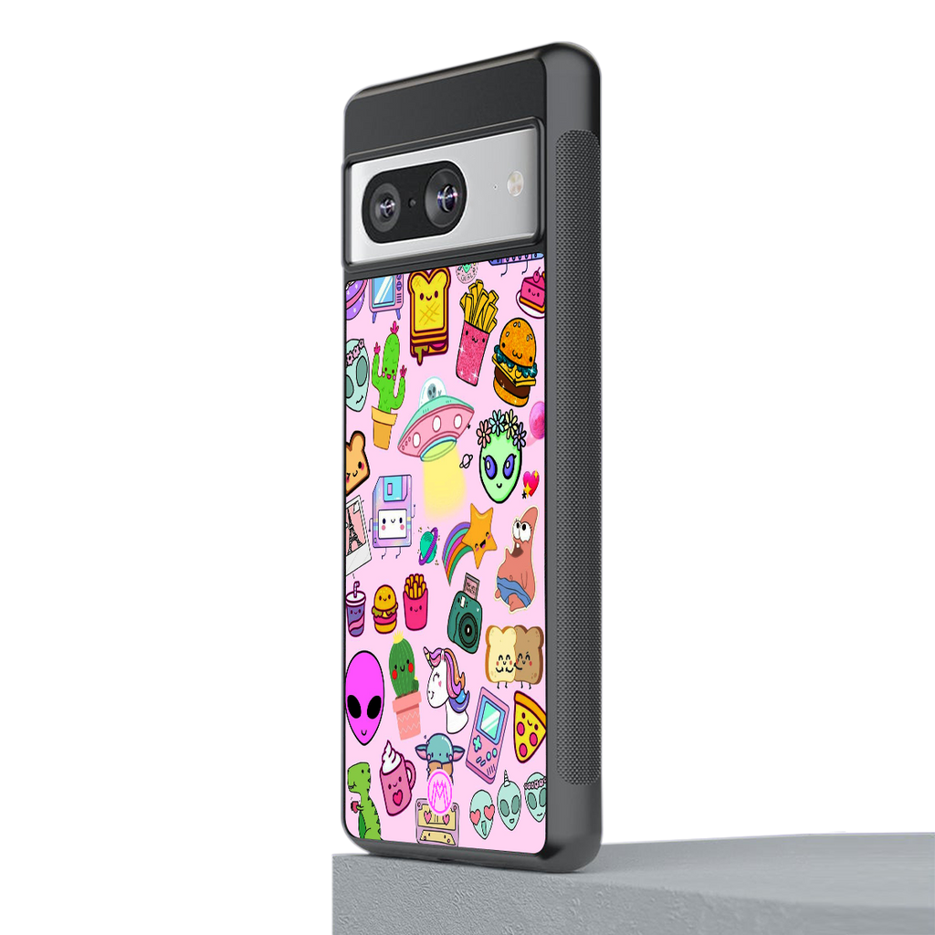alien stickers studio back phone cover | glass case for Google Pixel 8