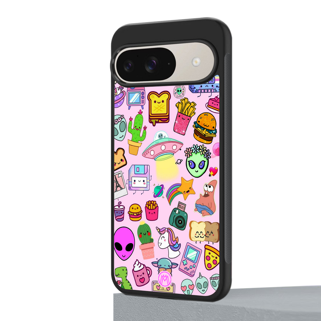 alien stickers studio back phone cover | glass case for google pixel 9