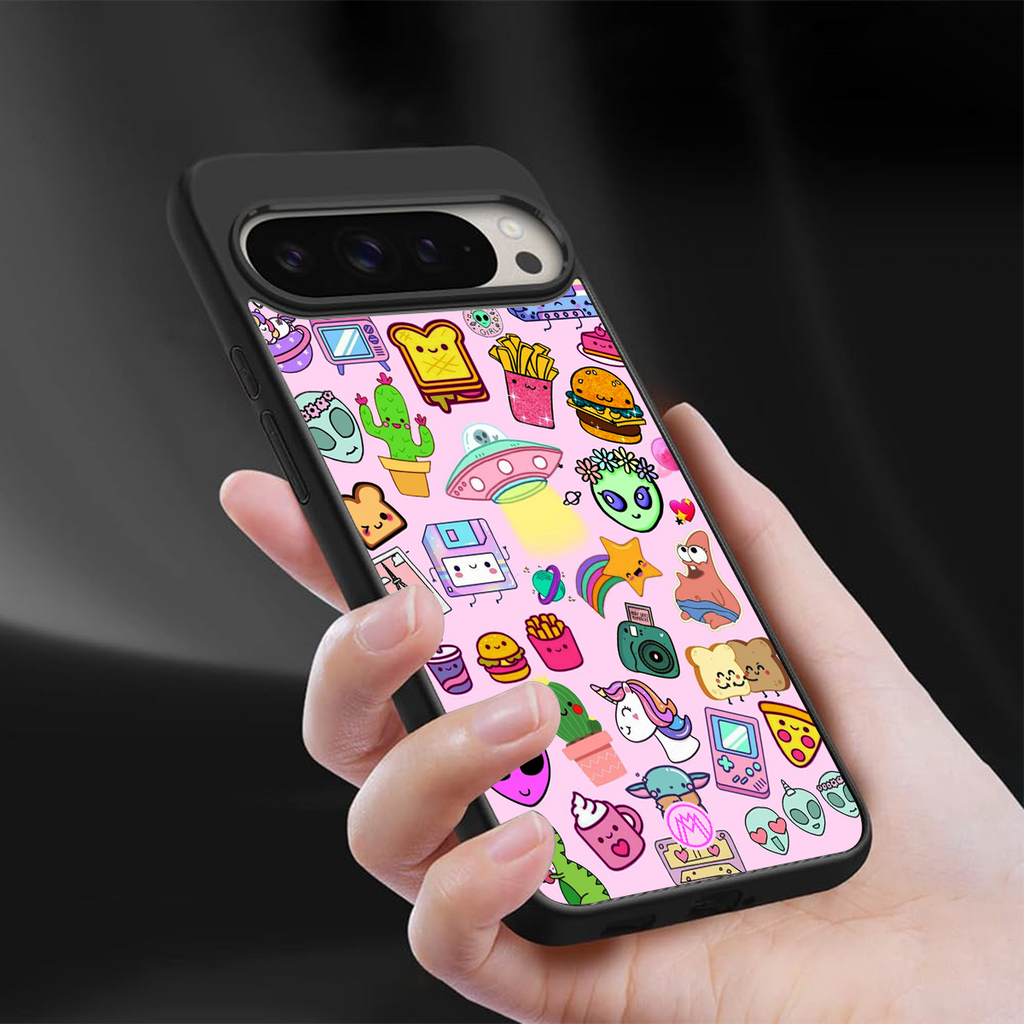 alien stickers studio back phone cover | glass case for google pixel 9 pro