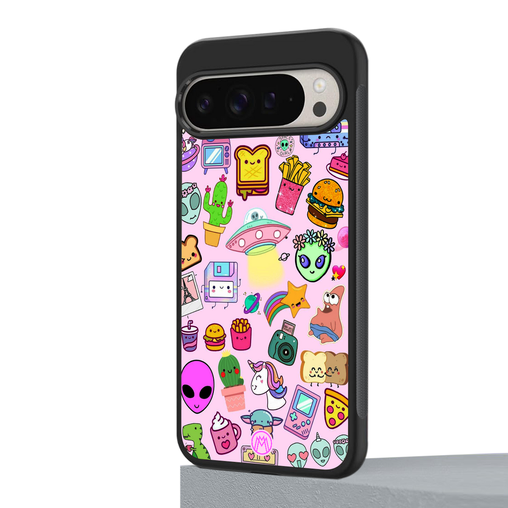 alien stickers studio back phone cover | glass case for google pixel 9 pro xl