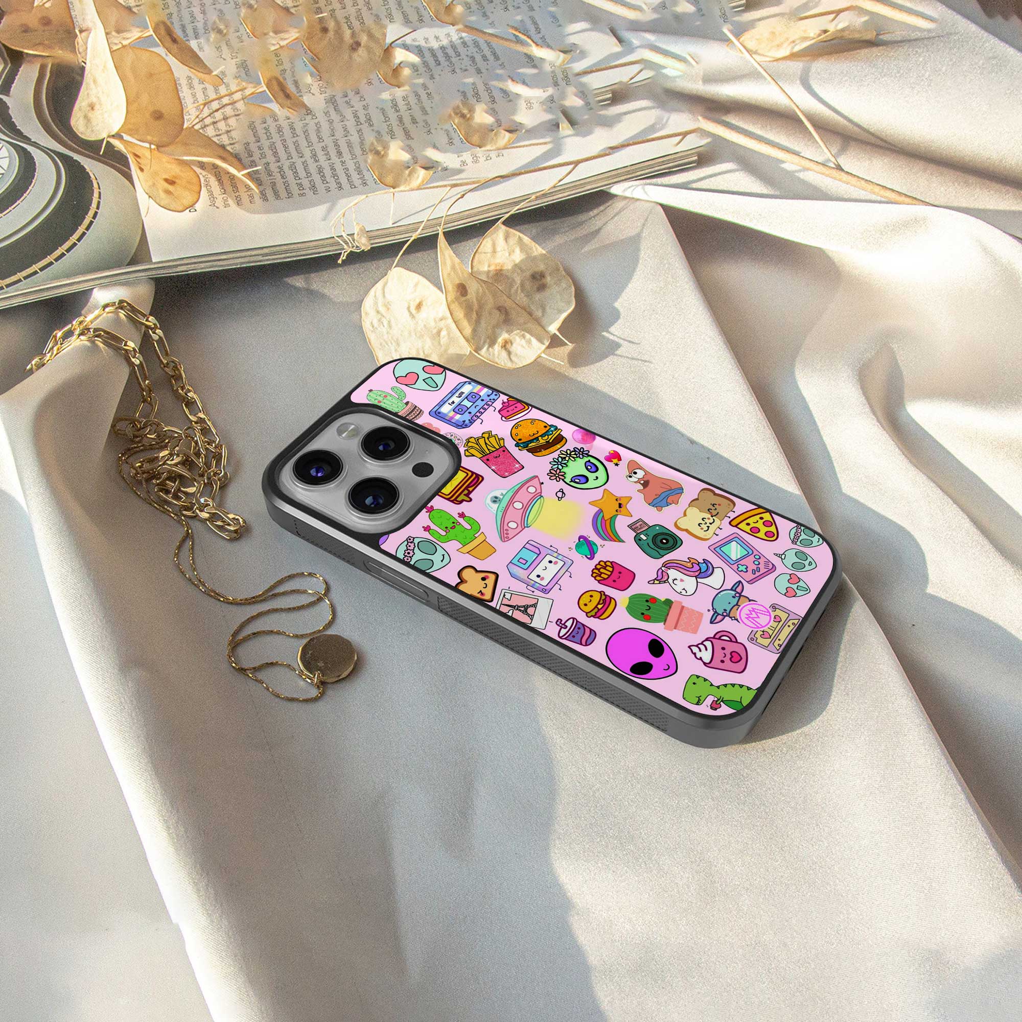 alien stickers studio back phone cover | glass case for iphone 14 pro max