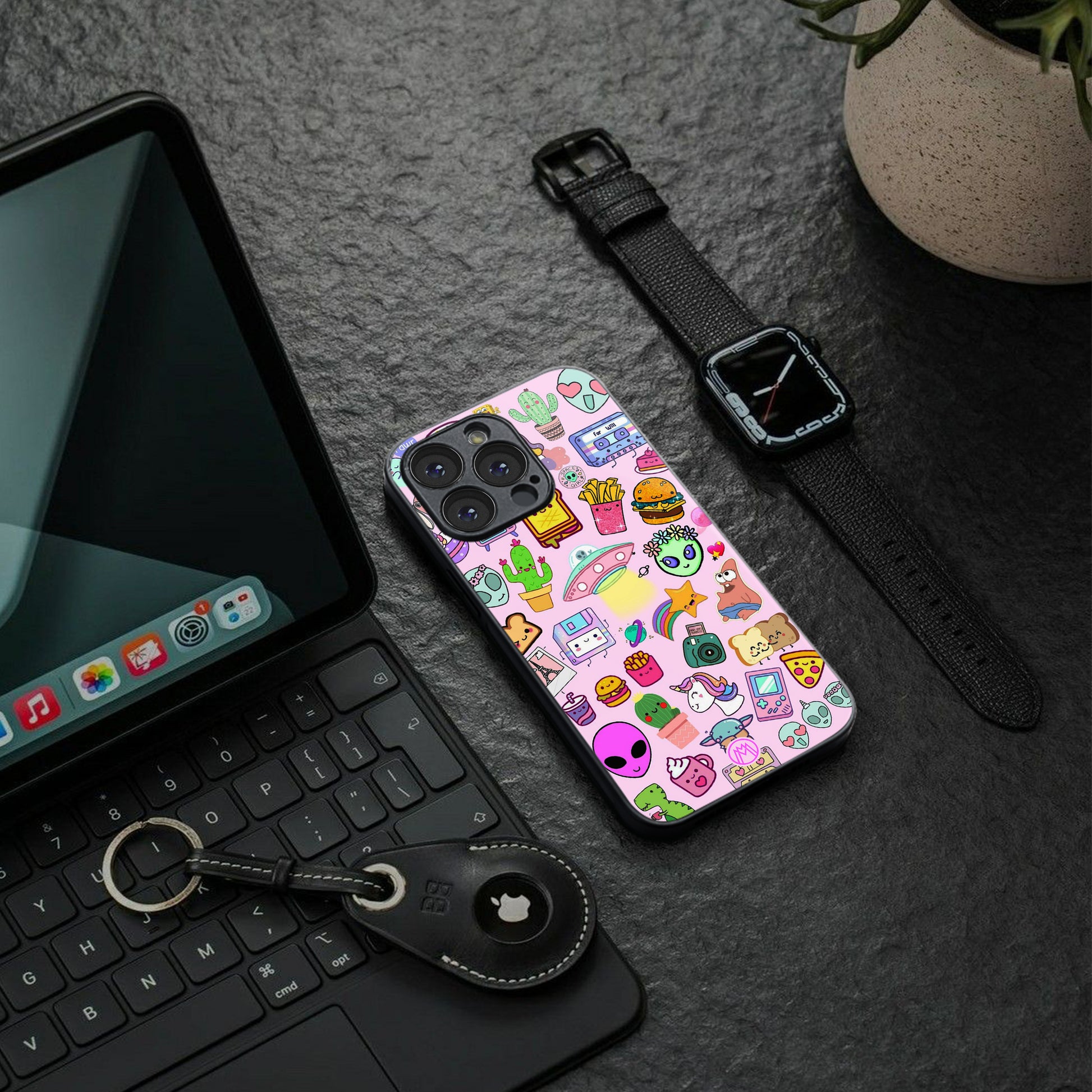 alien stickers studio back phone cover | glass case for iphone 15 pro