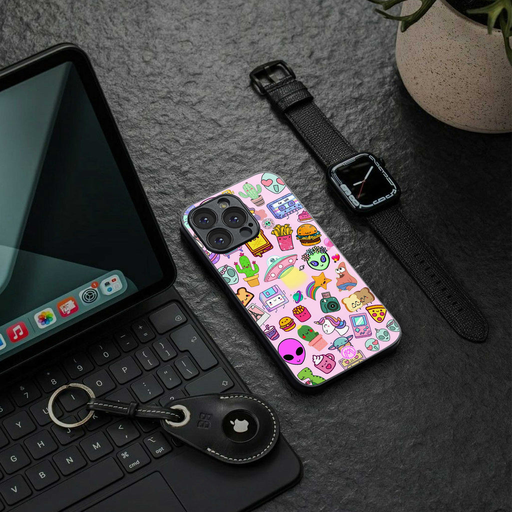 alien stickers studio back phone cover | glass case for iphone 14 pro max