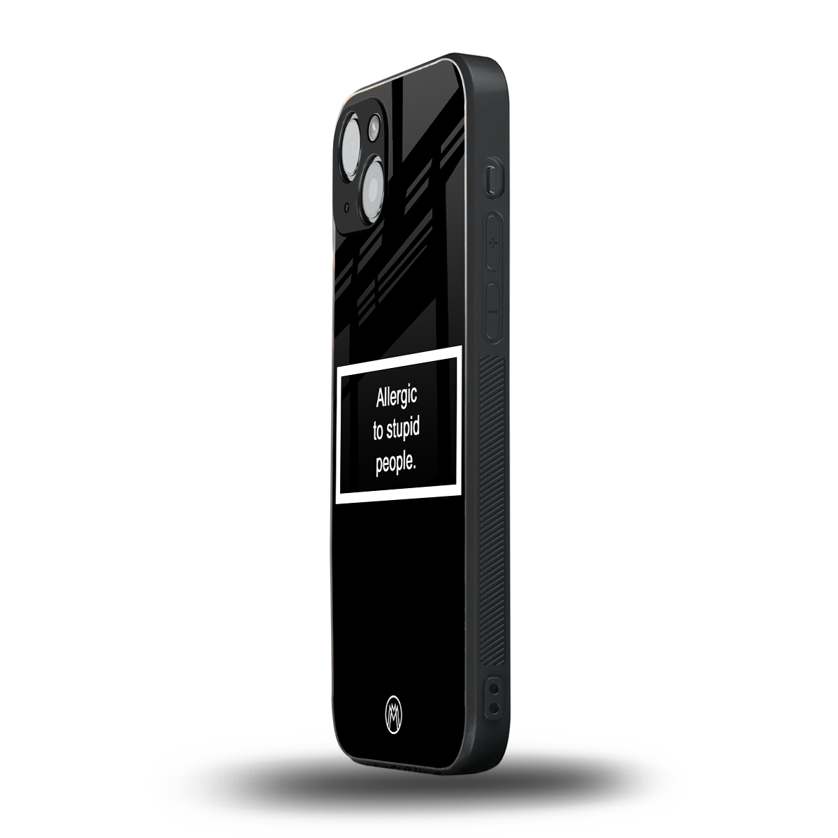allergic to stupid people black back phone cover | glass case for iphone 15 plus
