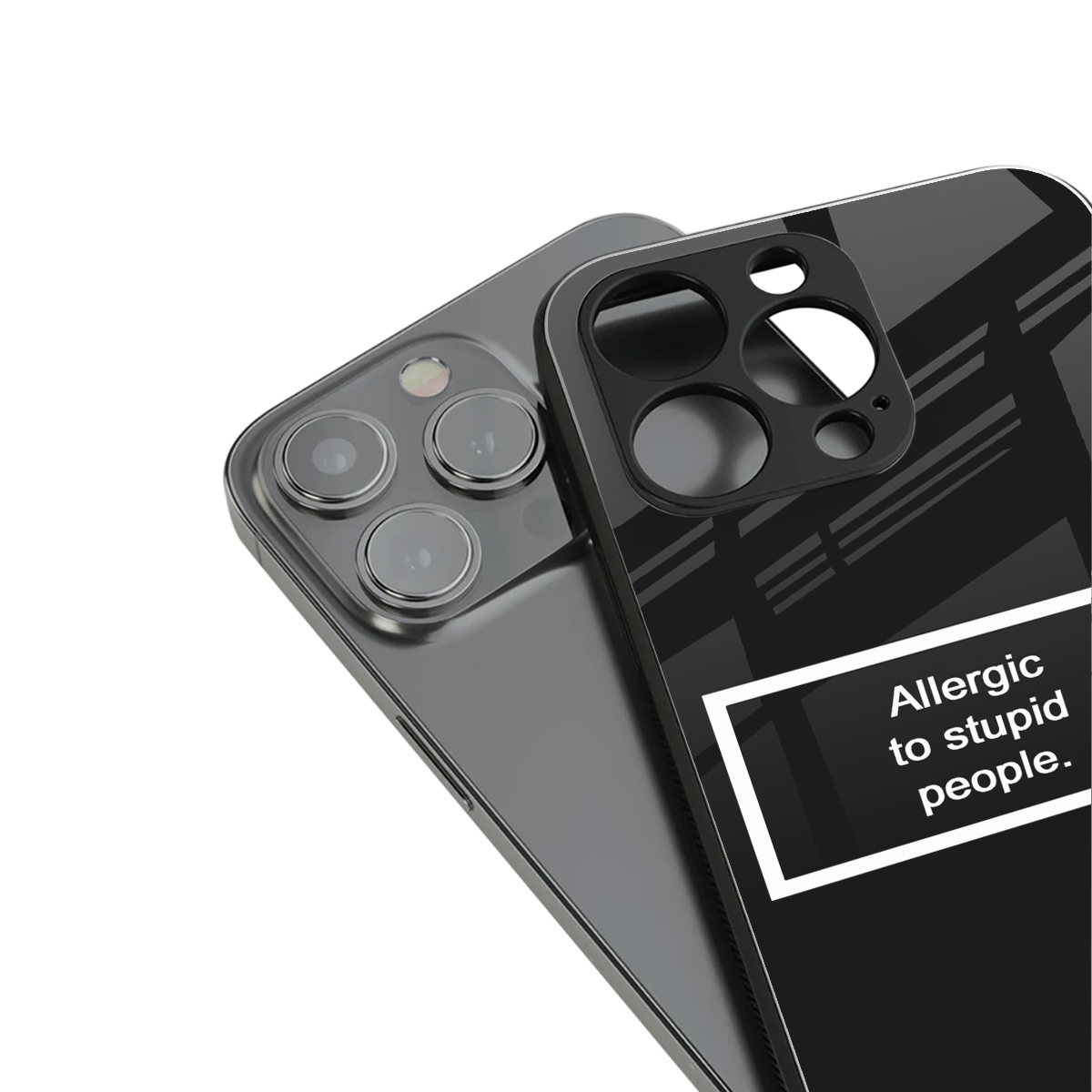 allergic to stupid people black back phone cover | glass case for iphone 14 pro