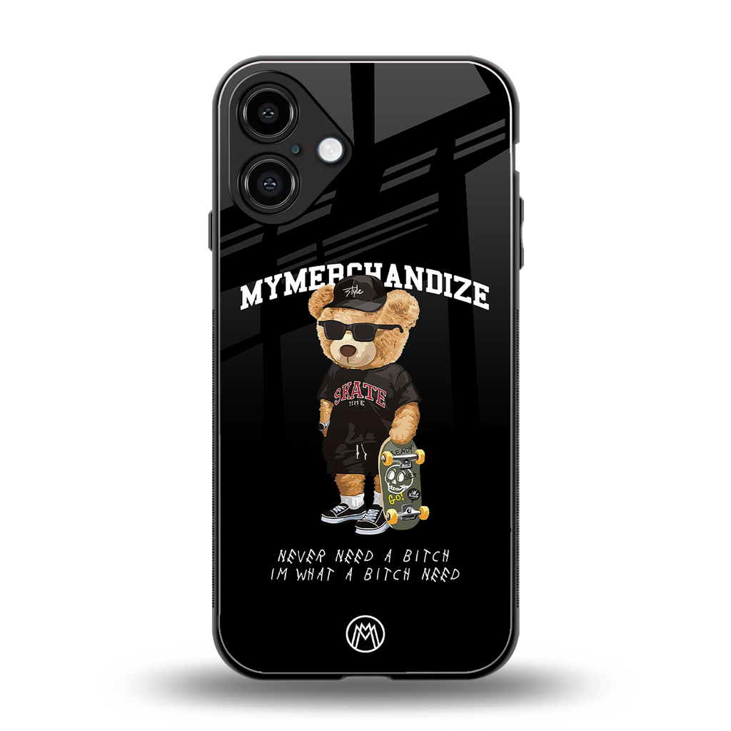 alpha bear back phone cover | glass case for iphone 16 plus