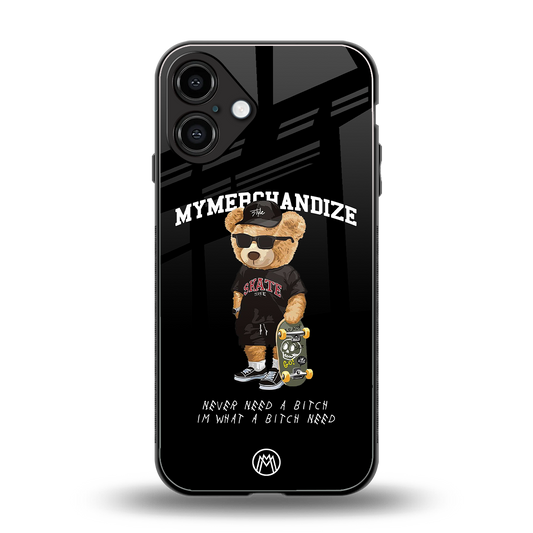 alpha bear back phone cover | glass case for iphone 16 plus