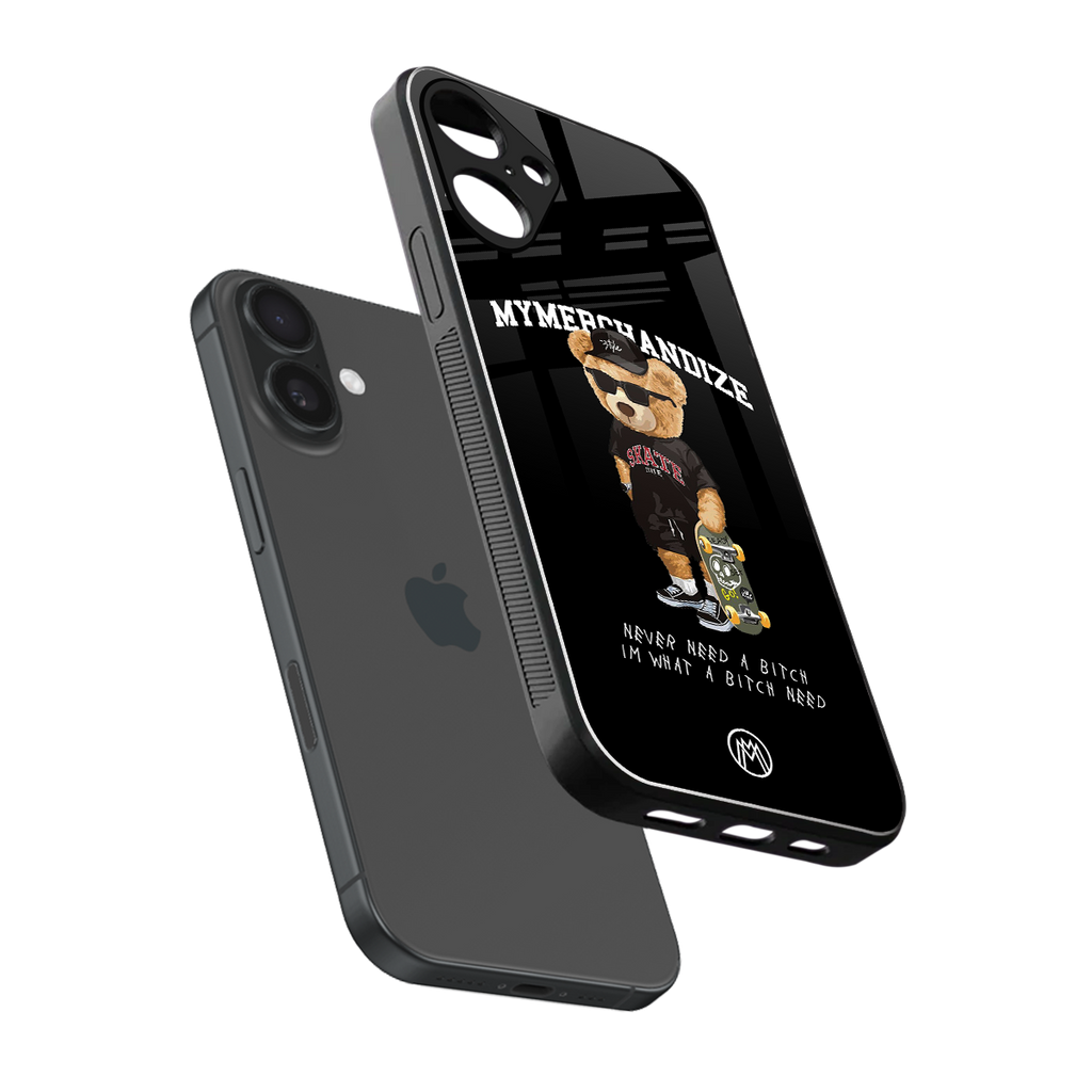 alpha bear back phone cover | glass case for iphone 16 plus