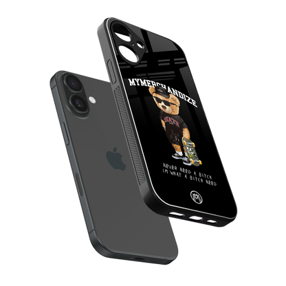 alpha bear back phone cover | glass case for iphone 16 plus