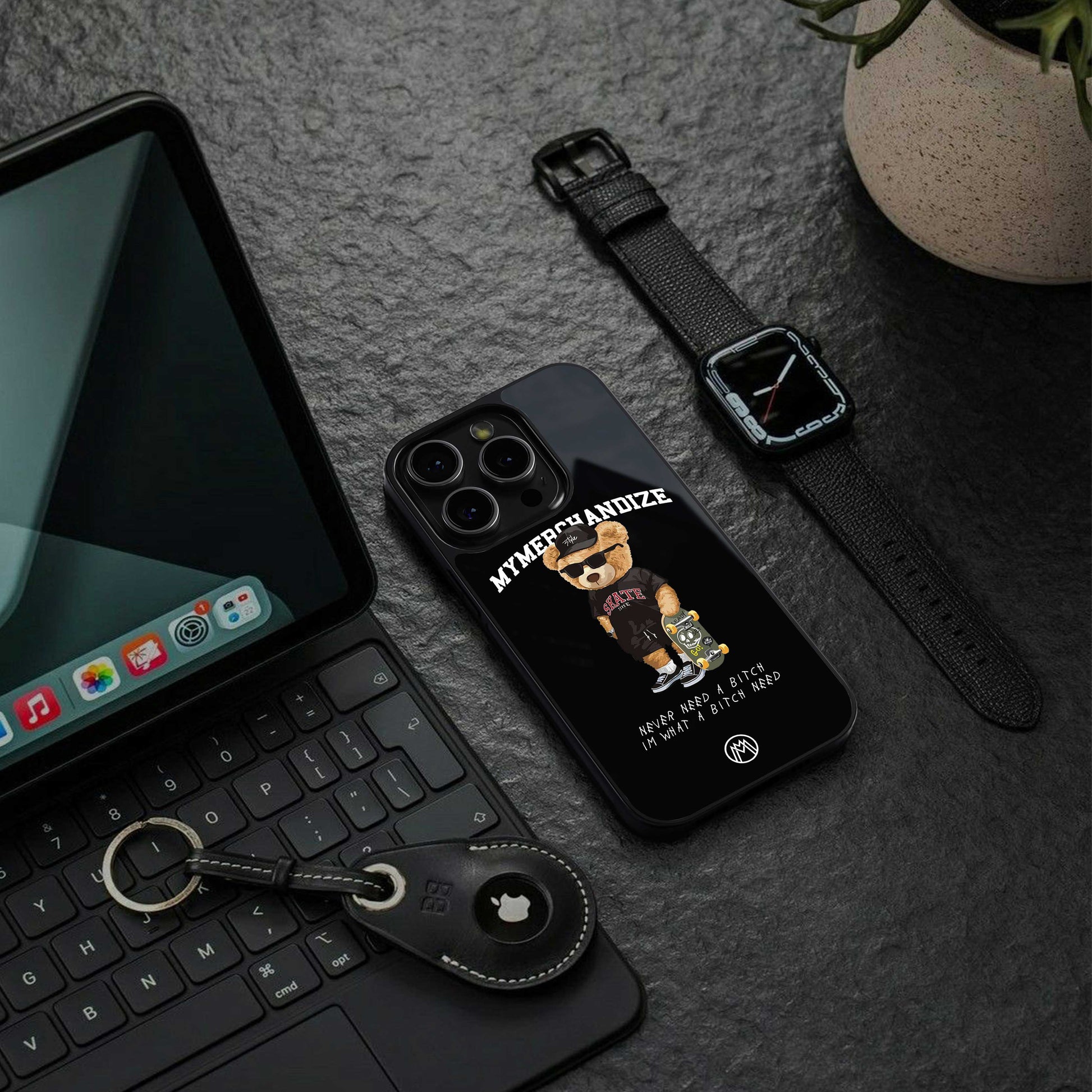 alpha bear back phone cover | glass case for iphone 13 pro max