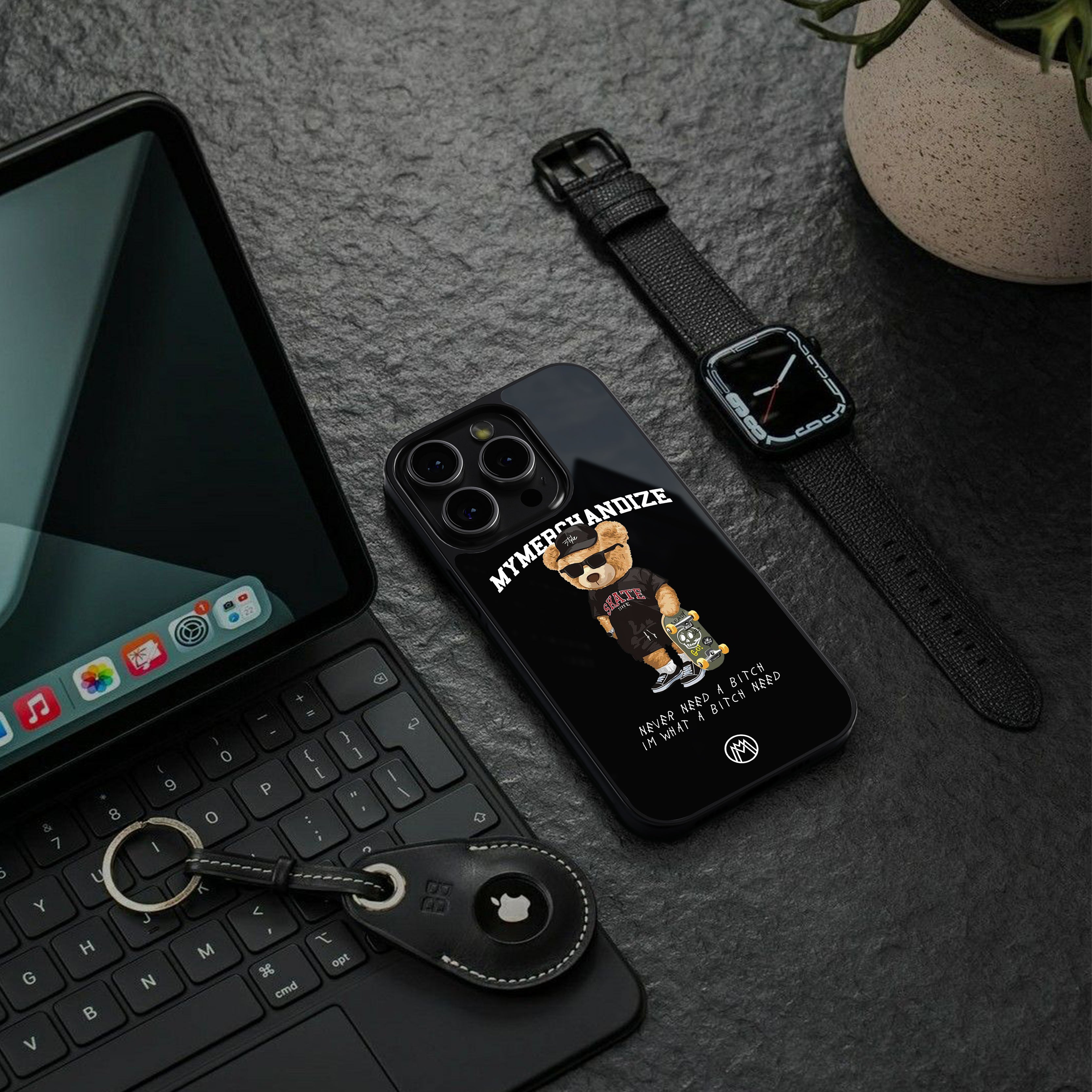 alpha bear back phone cover | glass case for iphone 16 pro